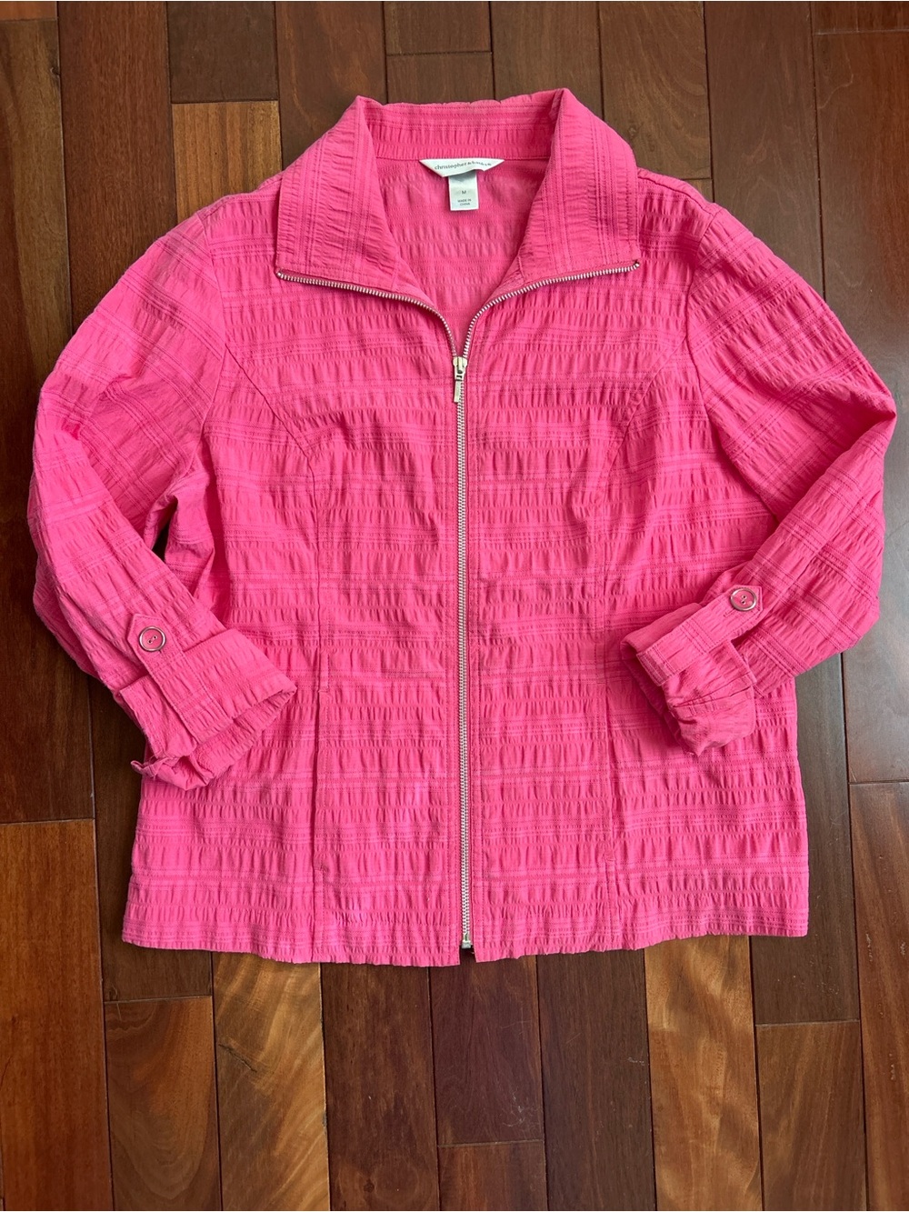 Christopher & Banks Textured Crinkle Zip-Front Pink Women's Jacket